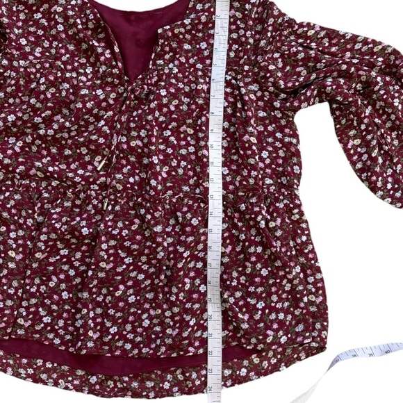 Red Floral Flowy Teared Peasant Top Women’s M Western Workwear Autumn Fall Bow - Picture 10 of 10